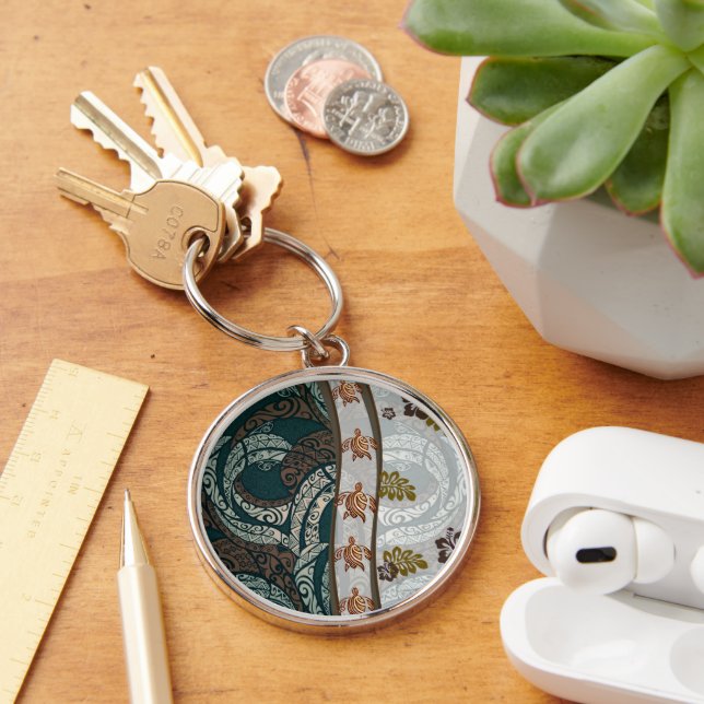 Chaveiro Fusão de Tapa Havaiana com Honu e Monstera (Mesa)