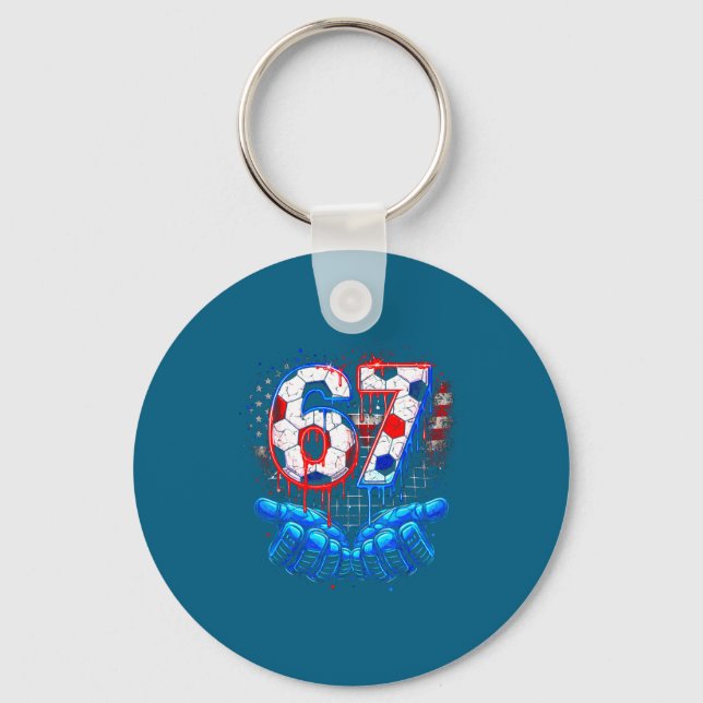 Chaveiro Futebol 67 seis sete 4 de julho vermelho branco az (Frente)