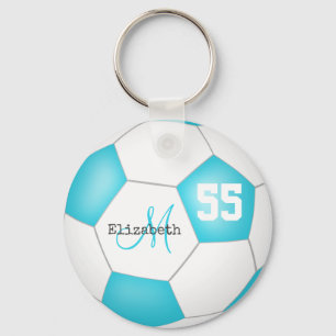 Chaveiro futebol feminino de azul-turquesa e branco
