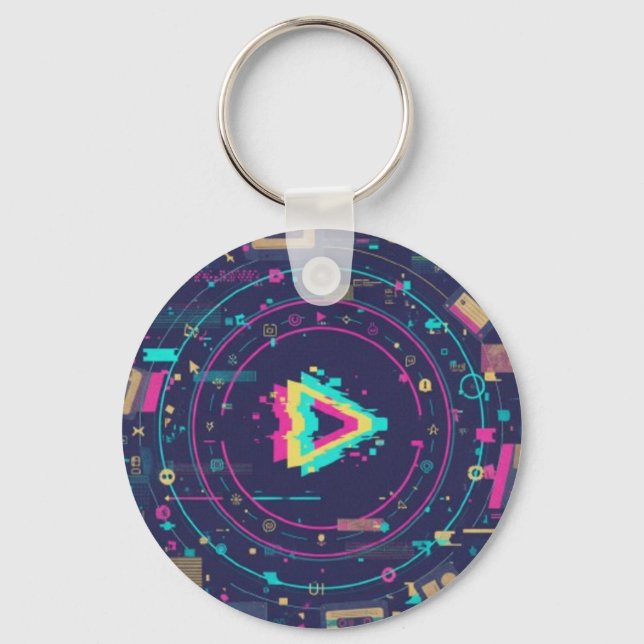 Chaveiro Futuristic Digital Play Button Abstract design  (Frente)