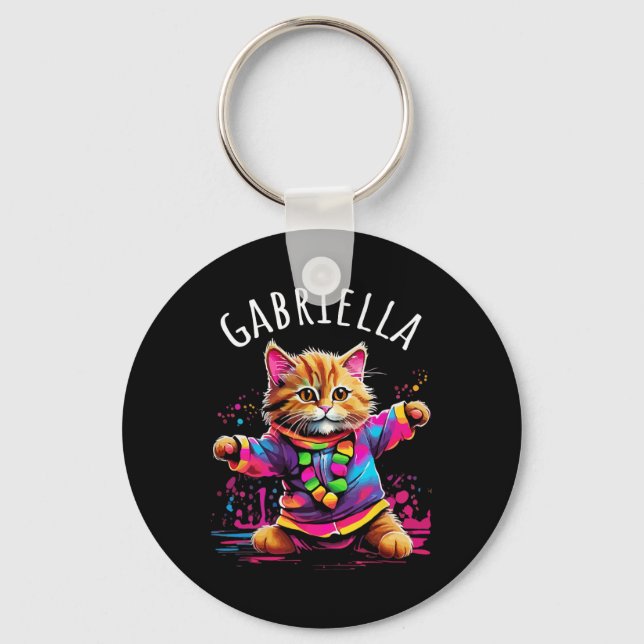 Chaveiro Gabriella Dancing Kitty Cat Design Para Nome Das R (Frente)