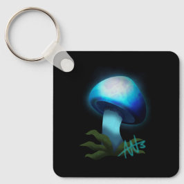 Chaveiro Galáxia Shiitake Azul Brilhante Metal de Cogumelo