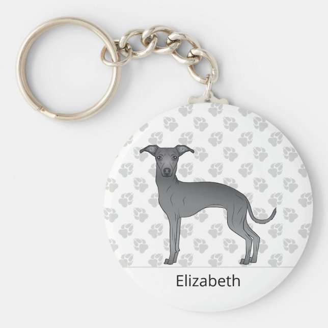 Chaveiro Galgo Italiano Azul Cachorro Fofo Com Nome Persona (Frente)