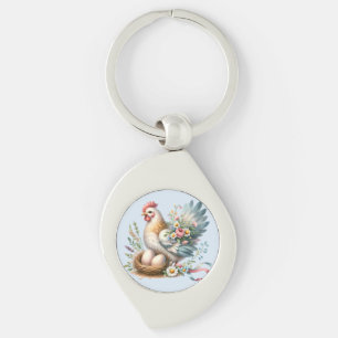 Chaveiro Galinha Floral com Ovos Charme de Fazenda Antiga