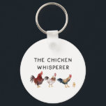 Chaveiro Galinha Whisperer Fazenda<br><div class="desc">Design de chaveiro engraçado para amantes de galinha e fazendeiros com ilustração aquosa de frangos e um pintinho com um texto que diz "o bigode de frango"</div>