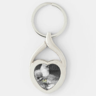 Chaveiro Galinhas de Silkie Pretas e Brancas com Pintinhos 