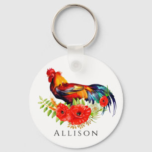 Chaveiro Galo com Flores Personalizadas