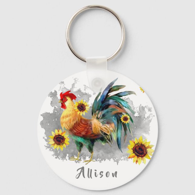 Chaveiro Galo com girassóis personalizados (Frente)
