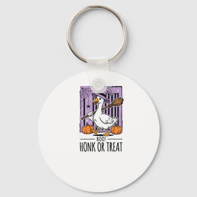 Chaveiro Ganso de Bruxa do Halloween Buzine ou Trate (Frente)