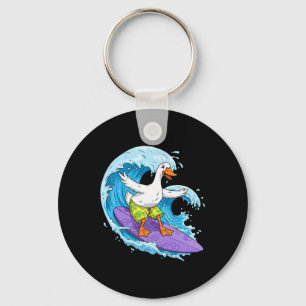 Chaveiro Ganso Divertido Está Surfando Uma Onda Do Oceano 1