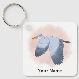 Chaveiro Garça Azul Grande Personalizada Fundo Rosa