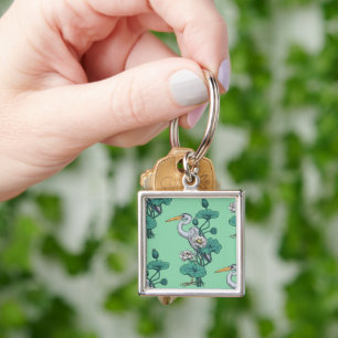 Chaveiro Garça no Jardim do Lótus Branco sobre jade