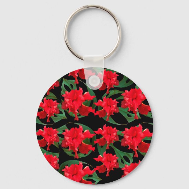 Chaveiro Gardener Hibiscus Monstera Padrão Preto (Frente)