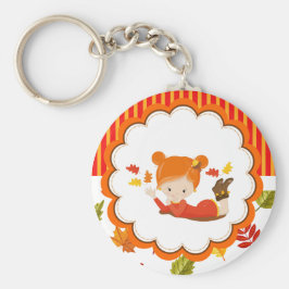 Chaveiro Garota Adorável de outono Pintada à Mão