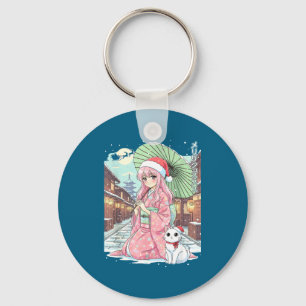 Chaveiro Garota Anime Kimono Natal Japão Gato Natal Japão A