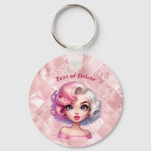Chaveiro Garota de Glamour Retro Animada Bonita Cartoon
