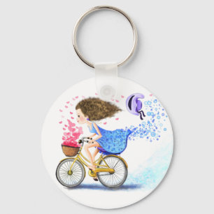 Chaveiro Garota Feliz Em Uma Bicicleta - Corações Românt