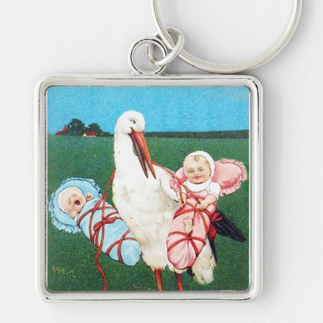 Chaveiro GAROTA GIRA E CHÁ DE FRALDAS, cor-de-rosa, azul-la (Frente)