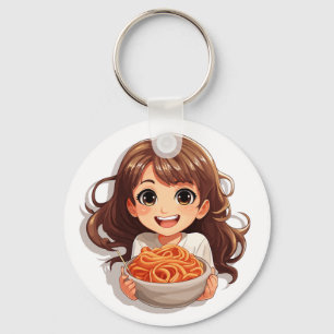 Chaveiro Garota Kawaii Bonita Comendo Espaguete