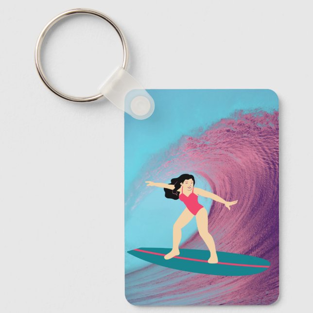 Chaveiro Garota surfando no pôr do sol. (Frente)