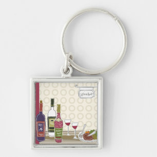 Chaveiro Garrafas de vinho com os wineglasses na mesa