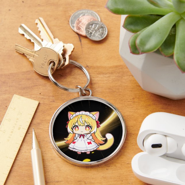 Chaveiro Gata Menina Loira Chibi em Vestido Midi (Mesa)