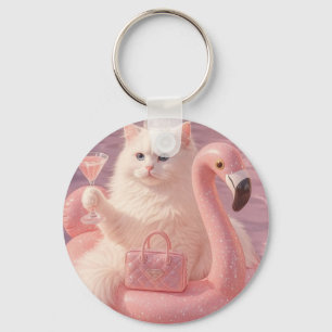 Chaveiro Gata Princesa Luxo em Flutuador de Piscina Flaming