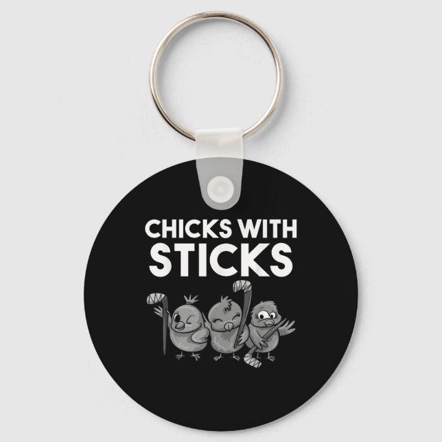 Chaveiro Gatas Engraçadas Com Sticks Hockey Garotas Present (Frente)