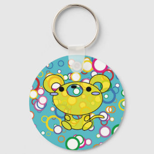 Chaveiro Gatinho Amarelo na Cadeia-Chave Círculos Colorido