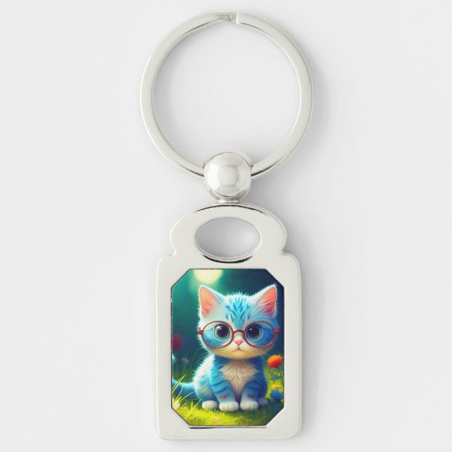 Chaveiro Gatinho Azul Fofo Usando Óculos-47067 (Frente)
