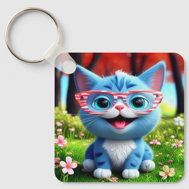 Chaveiro Gatinho Azul Sorridente E Bonito-55665 (Frente)