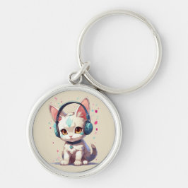 Chaveiro Gatinho bonito com Fones de ouvido