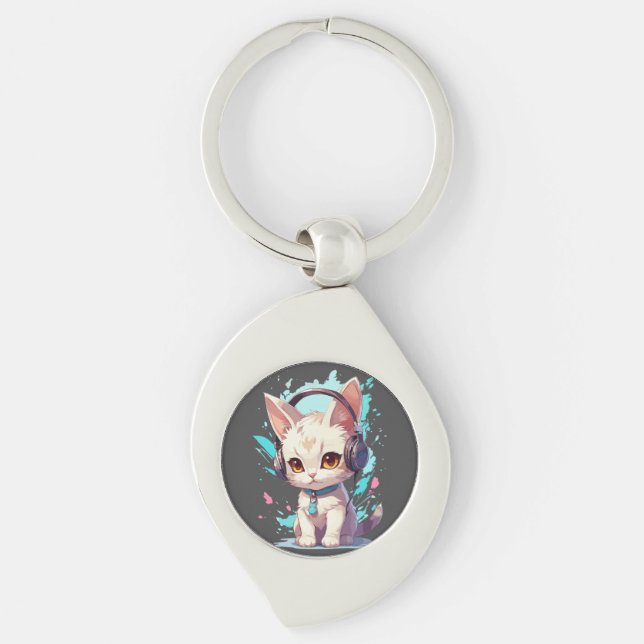 Chaveiro Gatinho bonito com Fones de ouvido mágicos (Frente)
