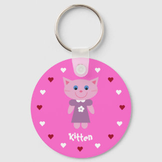 Chaveiro Gatinho bonito e bonito e corações cor-de-rosa per