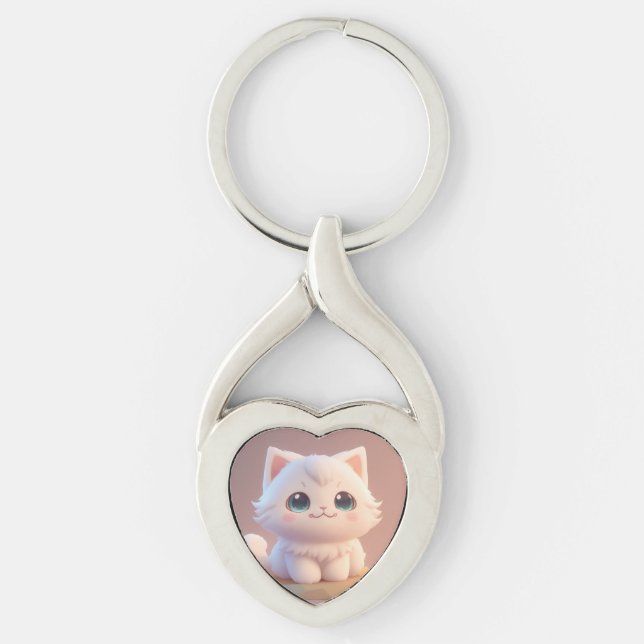 Chaveiro Gatinho branco liso e liso (Frente)