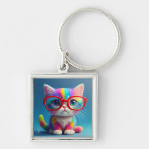 Chaveiro Gatinho Colorido de Arco-Íris Usando Óculos-46568