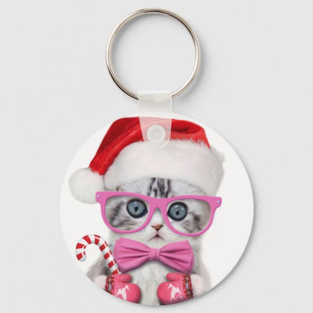 Chaveiro Gatinho de chapéu de Natal (Frente)