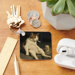 Chaveiro Gatinho de Cigarro Meme Engraçado de Gato Fumando