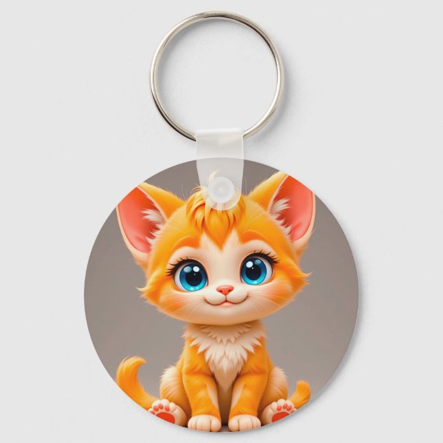 Chaveiro Gatinho de Desenho Animado Laranja Fofo (Frente)