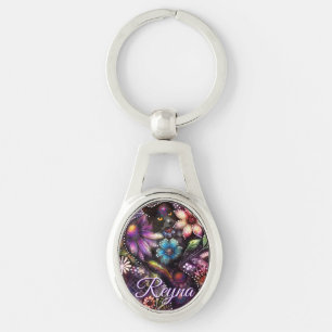 Chaveiro Gatinho de Jardim Floral Abstrato Personalizado