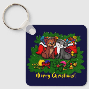 Chaveiro Gatinho e puppy, XMas feliz