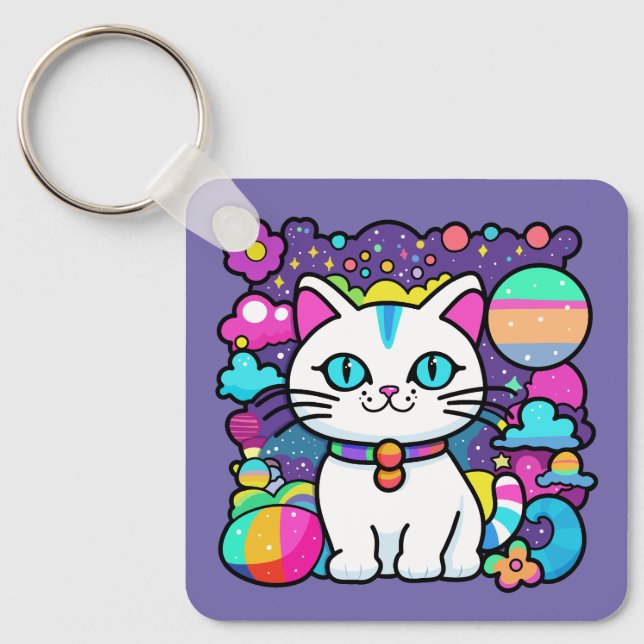 Chaveiro Gatinho Espacial Branco Fofo (Frente)