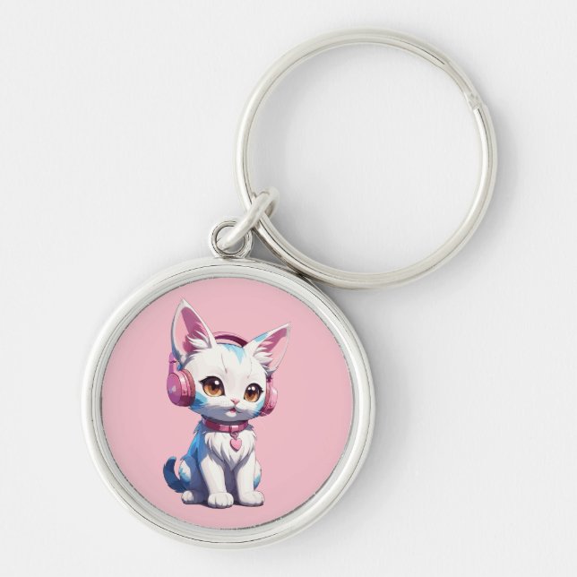 Chaveiro Gatinho Fofo com Headphones Magia (Frente)