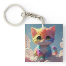 Gatinho Fofo de Arco-Íris Sobre uma Nuvem