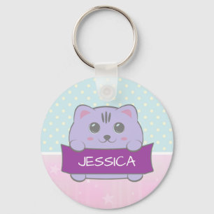 Chaveiro Gatinho Fofo Personalizado com Bolinhas