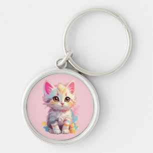 Chaveiro Gatinho Kawaii, Amarelo-rosa-bonito