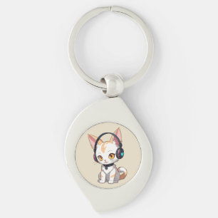 Chaveiro Gatinho Kawaii com Fones de Ouvido Balançantes