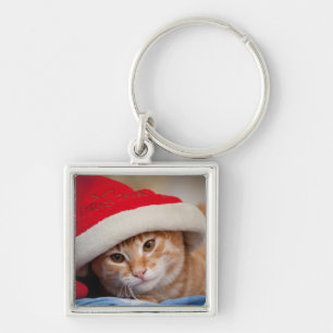 Chaveiro Gatinho pequeno no chapéu vermelho do Natal