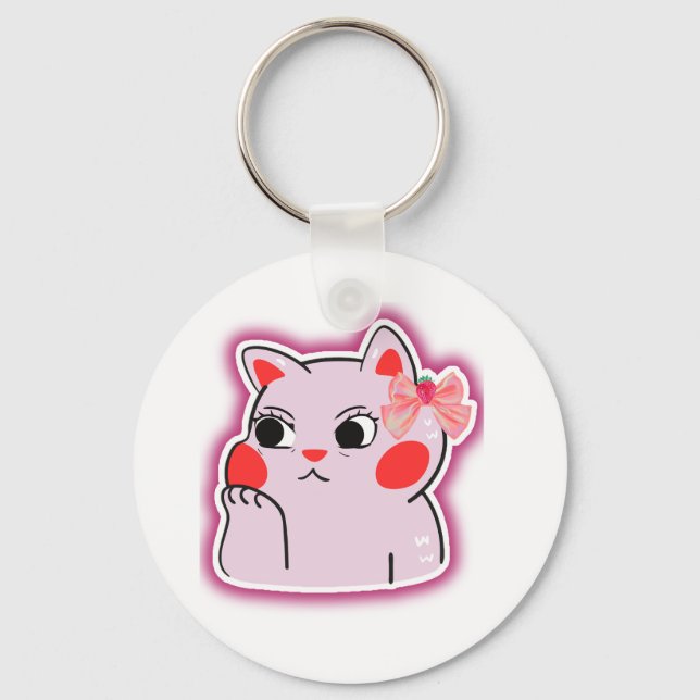Chaveiro Gatinho rosa de Arco de morango - Design de cartoo (Frente)