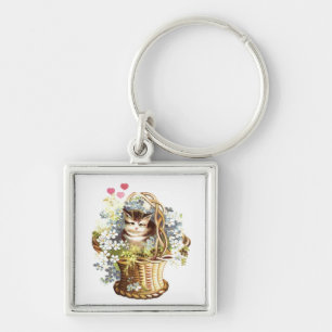 Chaveiro Gatinho Vintage Hearts And Flowers